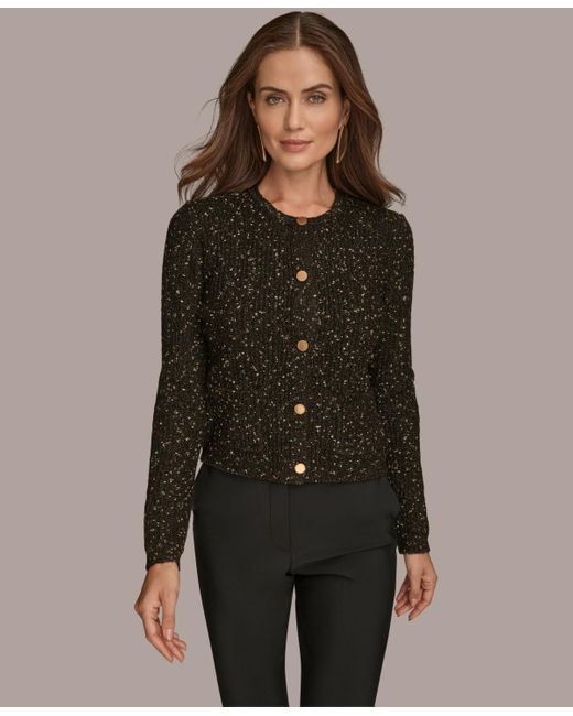 Donna Karan Brown Metallic Cardigan Sweater