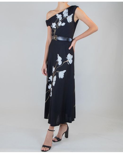 Taylor Blue Belted Off-the-shoulder Dress