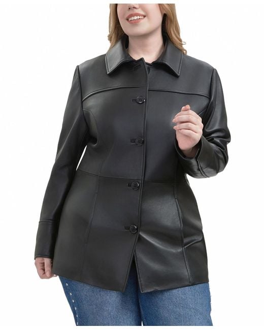 BGSD Black Petite Sofia Leather Car Coat