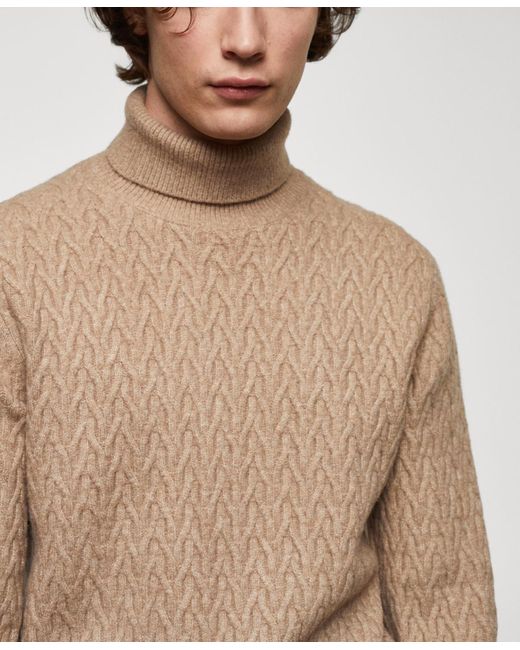 Mango Gray Braided Turtleneck Sweater for men