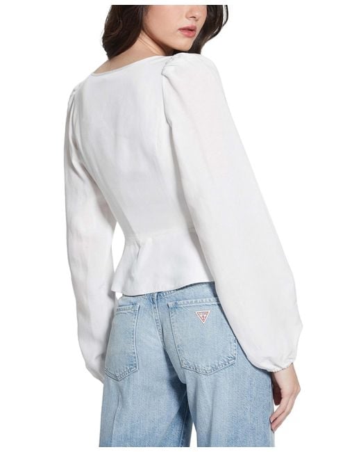 Guess White Federica Long-sleeve Lace-up Top