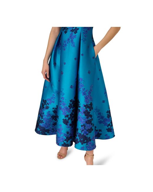 Adrianna Papell Blue Jacquard Fit & Flare Dress
