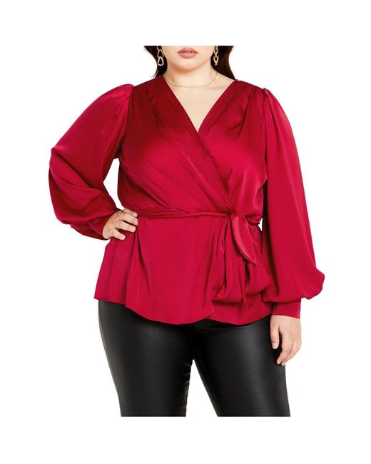 City Chic Red Plus Size V-neck Wrap Top