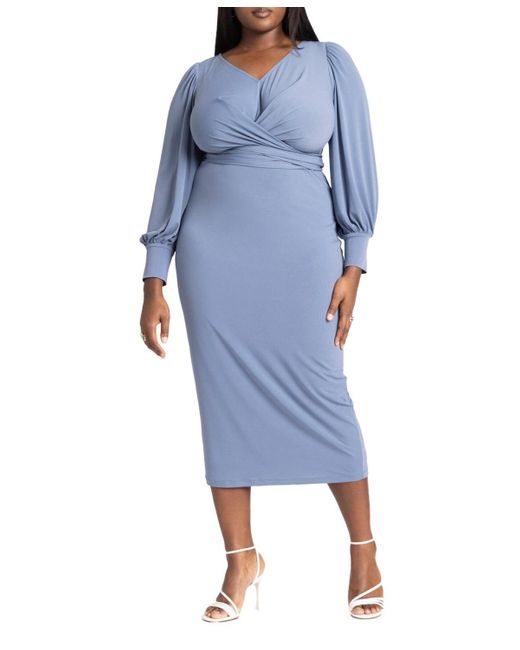 Eloquii Blue Plus Size Cross Front Midi Dress