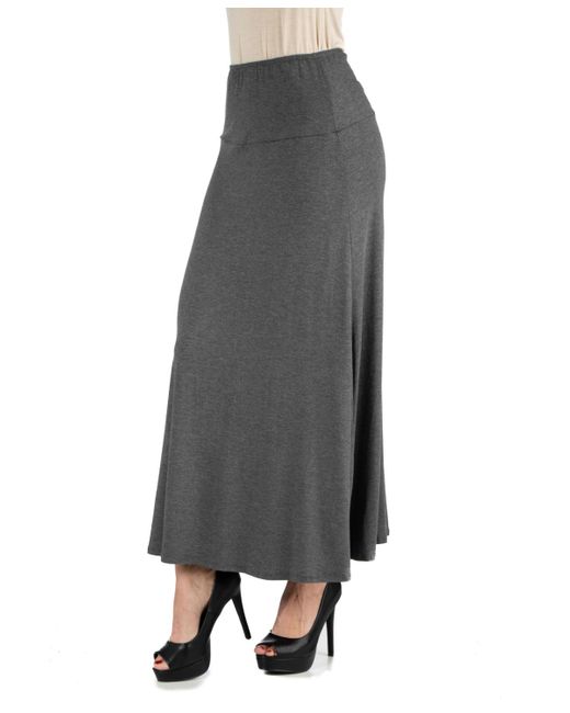 24seven Comfort Apparel Gray Elastic Waist Solid Color Maxi Skirt