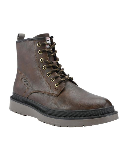 Guess Brown Citizen Memory Foam Lace Up Plain Toe Boots for men