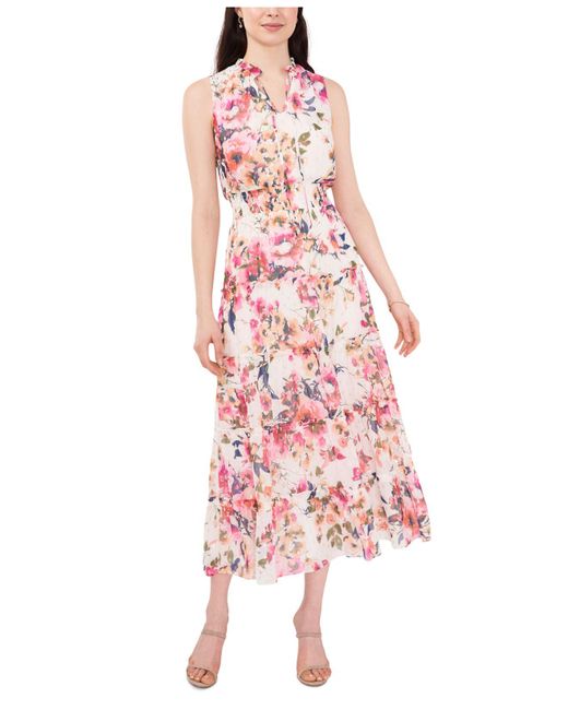 msk sleeveless tie neck tiered maxi dress