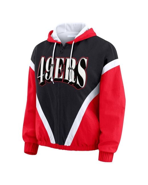 WEAR by Erin Andrews Red Scarlet/black San Francisco 49ers Plus Size Retro Crinkle Full-zip Windbreaker Jacket