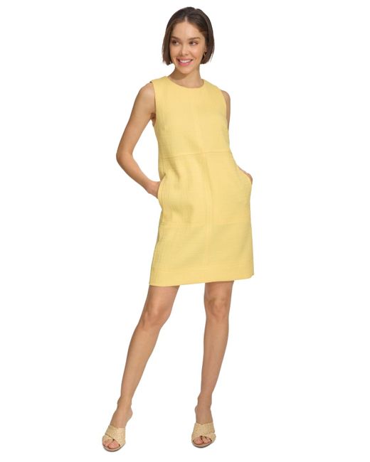 Tommy Hilfiger Yellow Round-neck Sleeveless Shift Dress