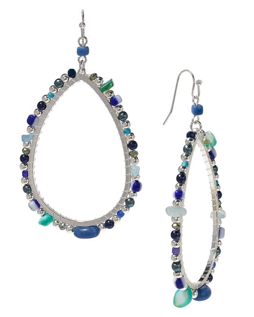 Style & Co. Blue Mixed Bead Open Drop Statement Earrings