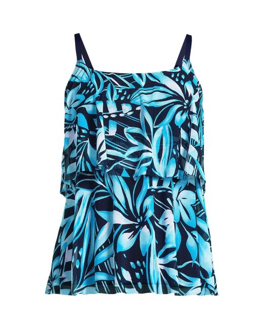 Lands' End Blue Chlorine Resistant Mesh Scoop Neck Tiered Tankini Swimsuit Top