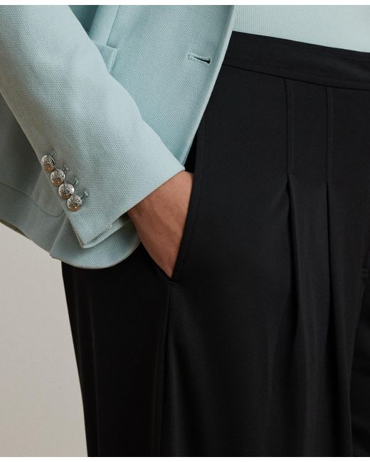 Ralph Lauren Black Plus Size Pleated Stretch Jersey Wide-leg Pants