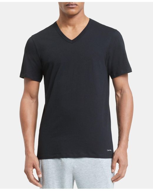 Calvin Klein Cotton Classic Slim Fit V Neck T-shirts in Black for Men ...