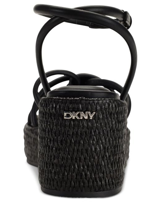 DKNY Black Cyrilla Strappy Platform Wedge Sandals