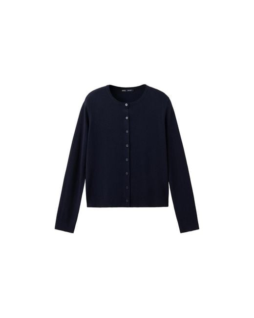 Mango Blue Knitted Button Crew-neck Cardigan