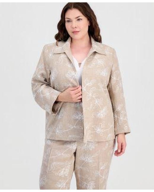 Kasper Natural Plus Size Boxy Jacket Pull On Elastic Back Pants