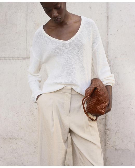 Mango Natural Wide Leg Pleated Pants