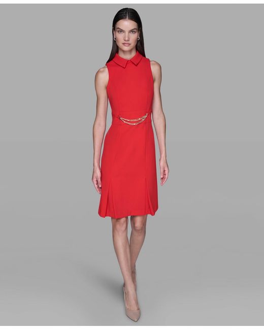 Karl Lagerfeld Women's Red Point Collar Sleeveless Dress -  www.disolcolor.com