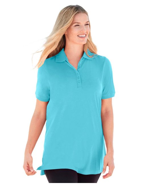 Woman Within Blue Plus Size Within Perfect Short-sleeve Polo Shirt
