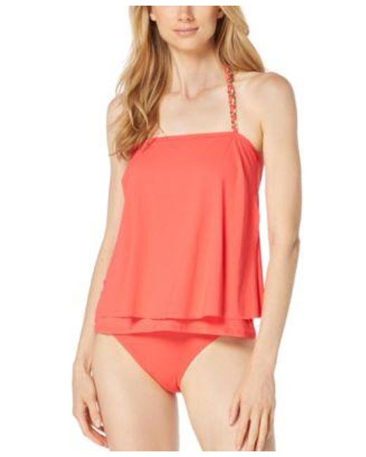 Michael Kors Red Michael Chain Strap Halter Tankini Top Hipster Bottoms