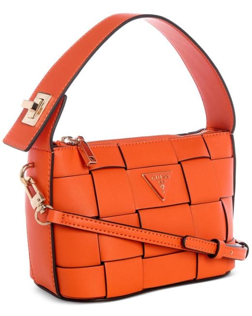 Guess Orange Maylee Mini Woven Hobo Bag