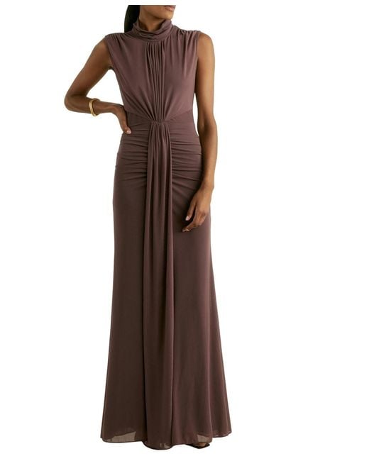 Reiss Brown Sheer Ruched Maxi Dress