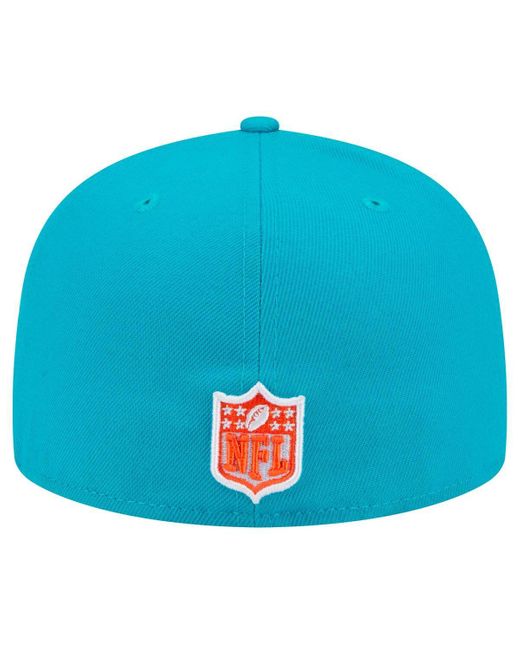 KTZ Blue Miami Dolphins Script Sided 59fifty Fitted Hat for men