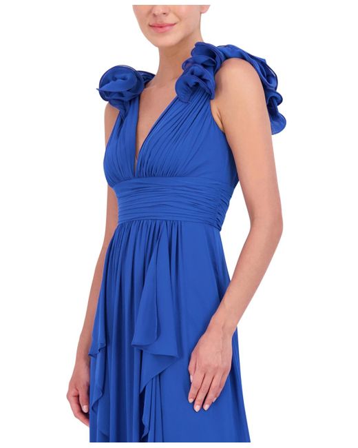 Eliza J Blue Ruffled Ruched Gown