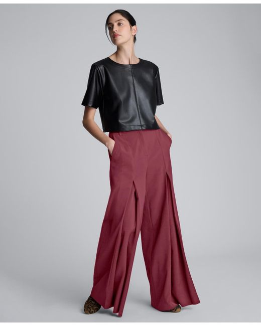 Kenneth Cole Red Inverted Pleat Wide Leg Pants
