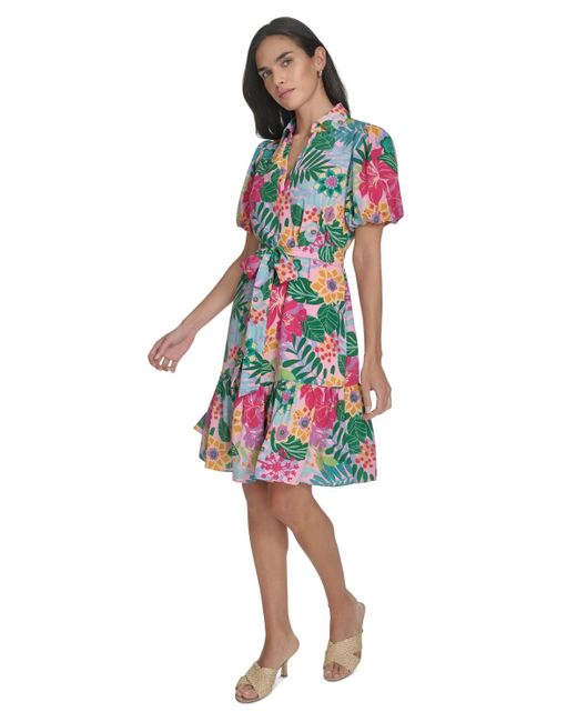 Jessica Howard Red Petite Printed Tie-waist Fit & Flare Dress