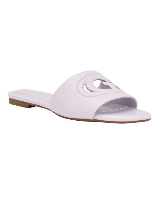 Guess Tashia Cutout Logo Slide Sandals in White | Lyst