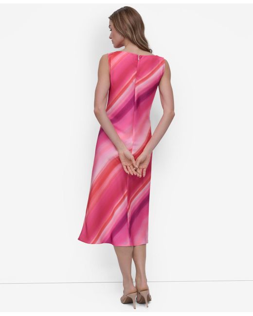 DKNY Pink Petite Printed Cowlneck Sleeveless Midi Dress