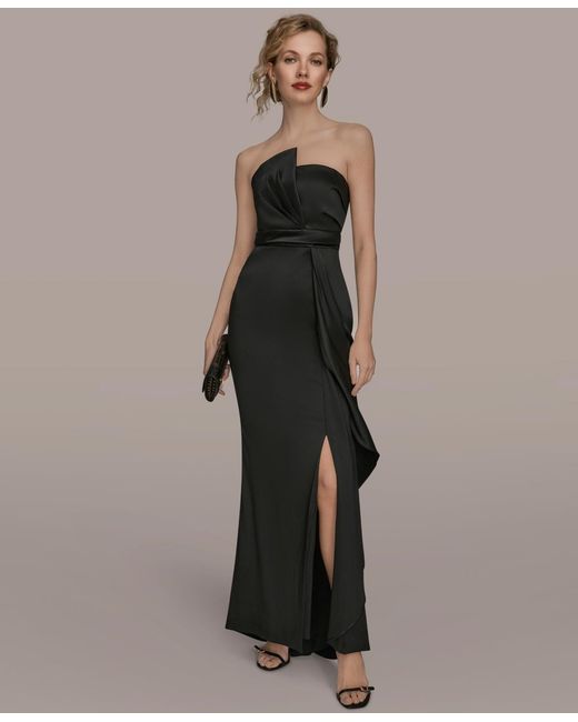 Donna Karan Black Asymmetric Twist Strapless Gown