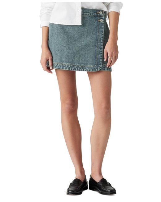 Levi's Blue Cotton Denim Mid-rise Wrap Skirt
