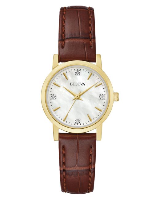 Bulova Diamond Accent Brown Leather Strap Watch 27mm in White | Lyst