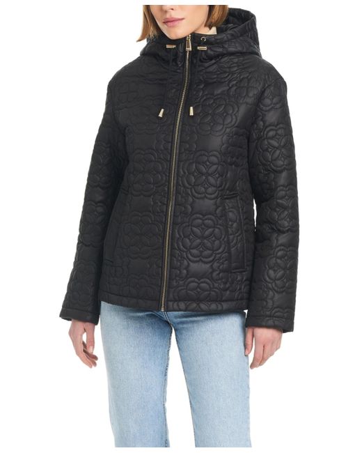 Kate Spade Black Signature Zip-front Water-resistant Quilted Jacket