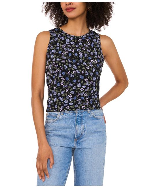 Vince Camuto Blue Printed Keyhole-back Top