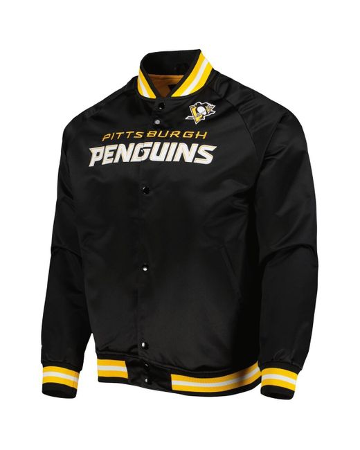 Mitchell & Ness Black Pittsburgh Penguins Satin Full-snap Varsity Jacket for men
