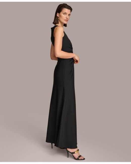 Donna Karan Black Ruched V-neck Gown