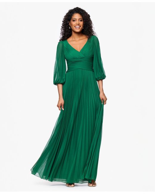 Betsy & Adam Pleated Balloon-sleeve Long Dress in Green | Lyst