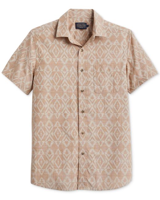 Pendleton Natural Deacon Chambray Tile Print Short Sleeve Button-front Shirt for men