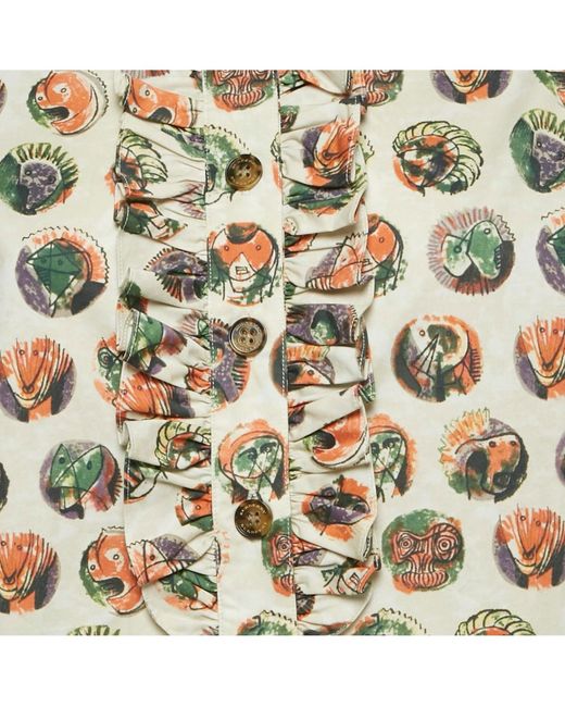Pre-owned Burberry White Beige Mask Print Cotton Ruffle Detail Shirt