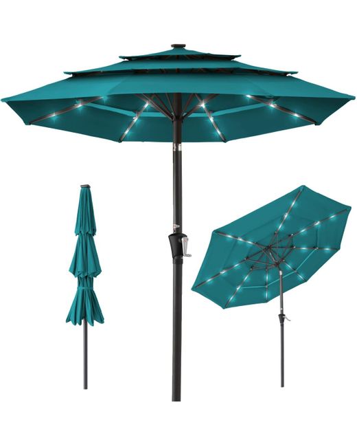Best Choice Products Green 10ft 3-tier Solar Patio Umbrella W/ 24 Led Lights