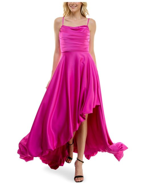 Taylor Pink Asymmetric Sleeveless Satin Gown
