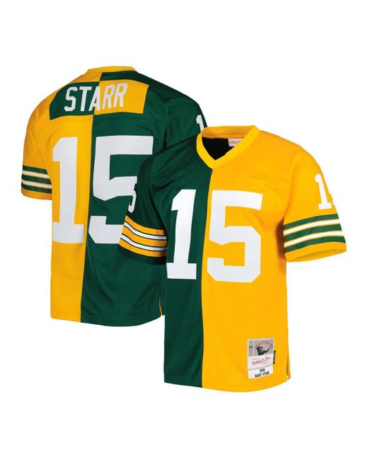 Mitchell & Ness Bart Starr Green, Gold Green Bay Packers 1969 Split Legacy Replica Jersey in