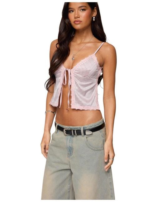 Edikted White Backless Satin Effect Polka Dot Top