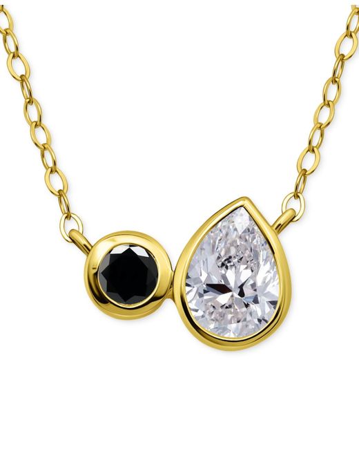 Giani Bernini Metallic Black & White Cubic Zirconia Round & Pear Two Stone Pendant Necklace