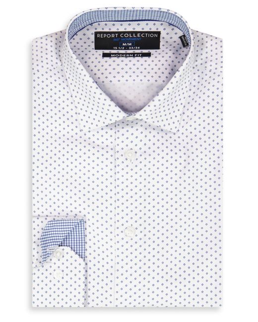 Report Collection White Long Sleeve 4-way Geo Print Dress Shirt for men