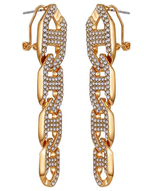 Guess Metallic Glass Stone Chain Link Drop Earrings (also