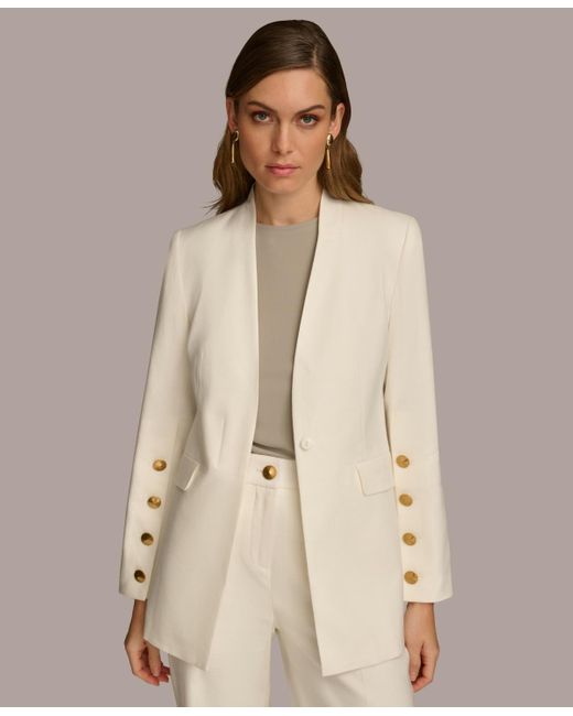Donna Karan Natural Linen-blend Button-sleeve Blazer